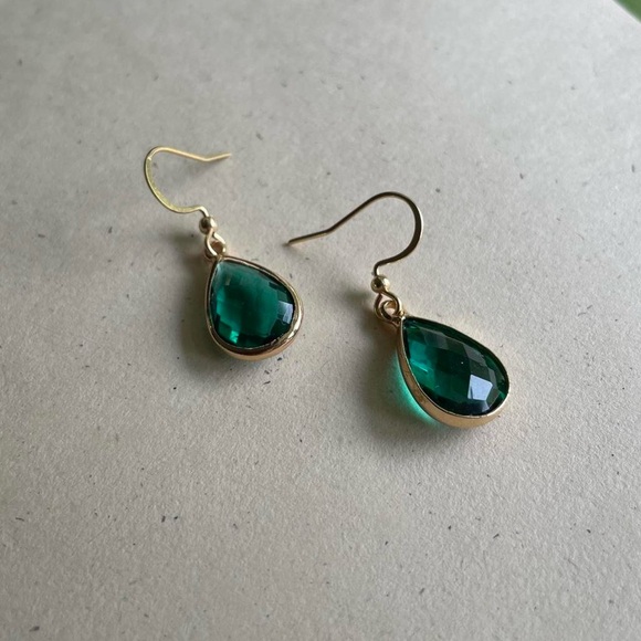 Gold-tone Green Erinite Gemstone Drop Earrings - Picture 3 of 5